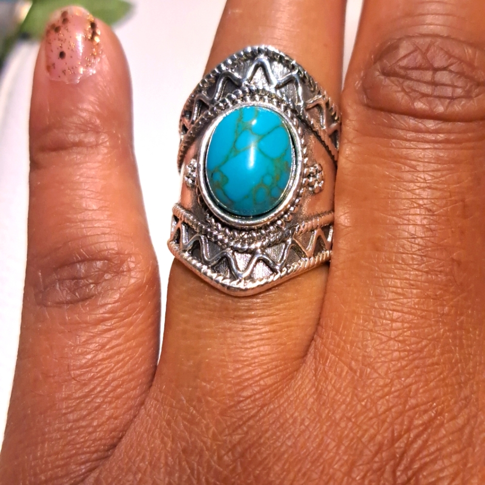 Bohemian Turquoise Tibetan Silver Ring 6